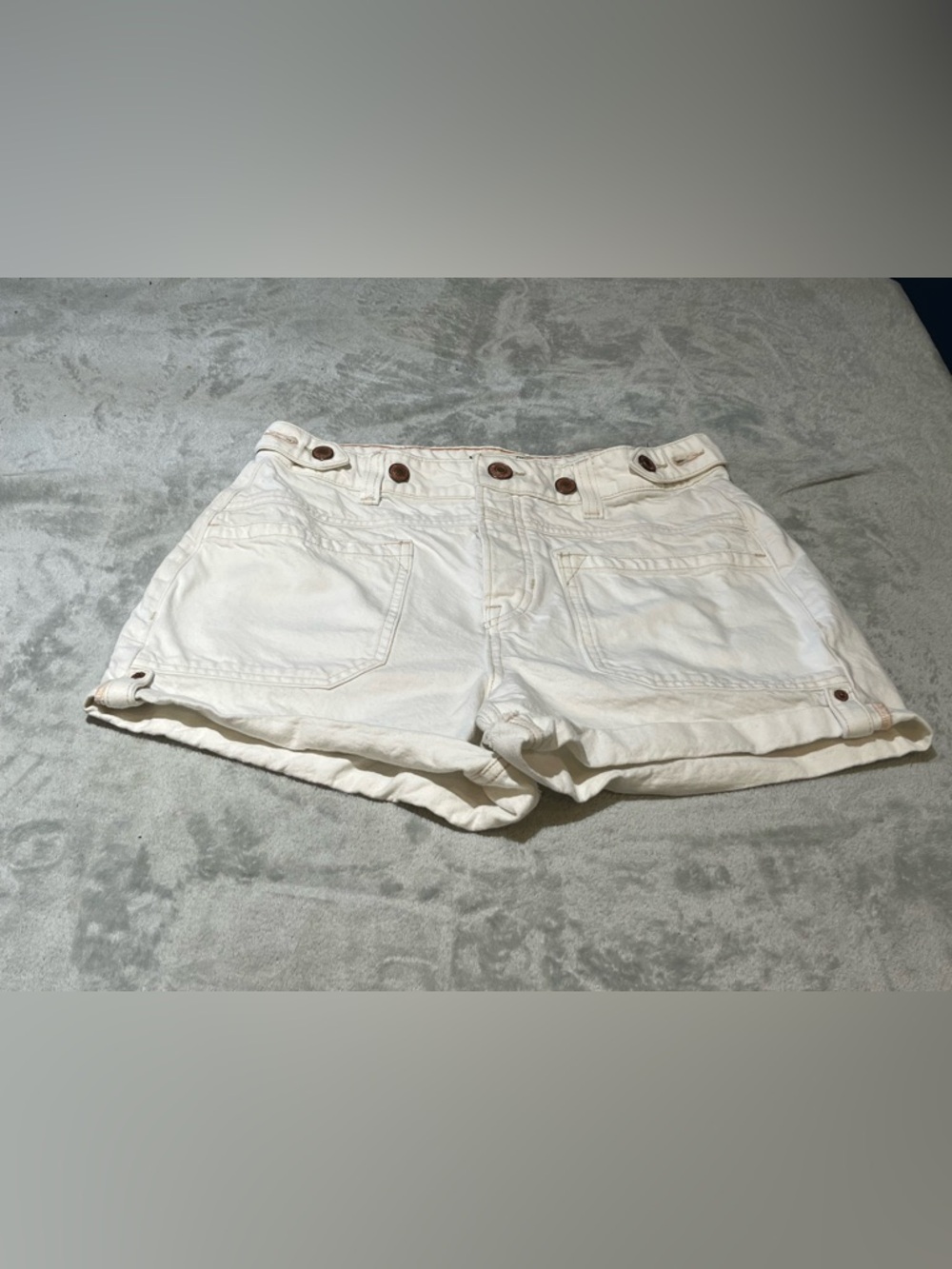 We The Free White Button-Front Denim Shorts